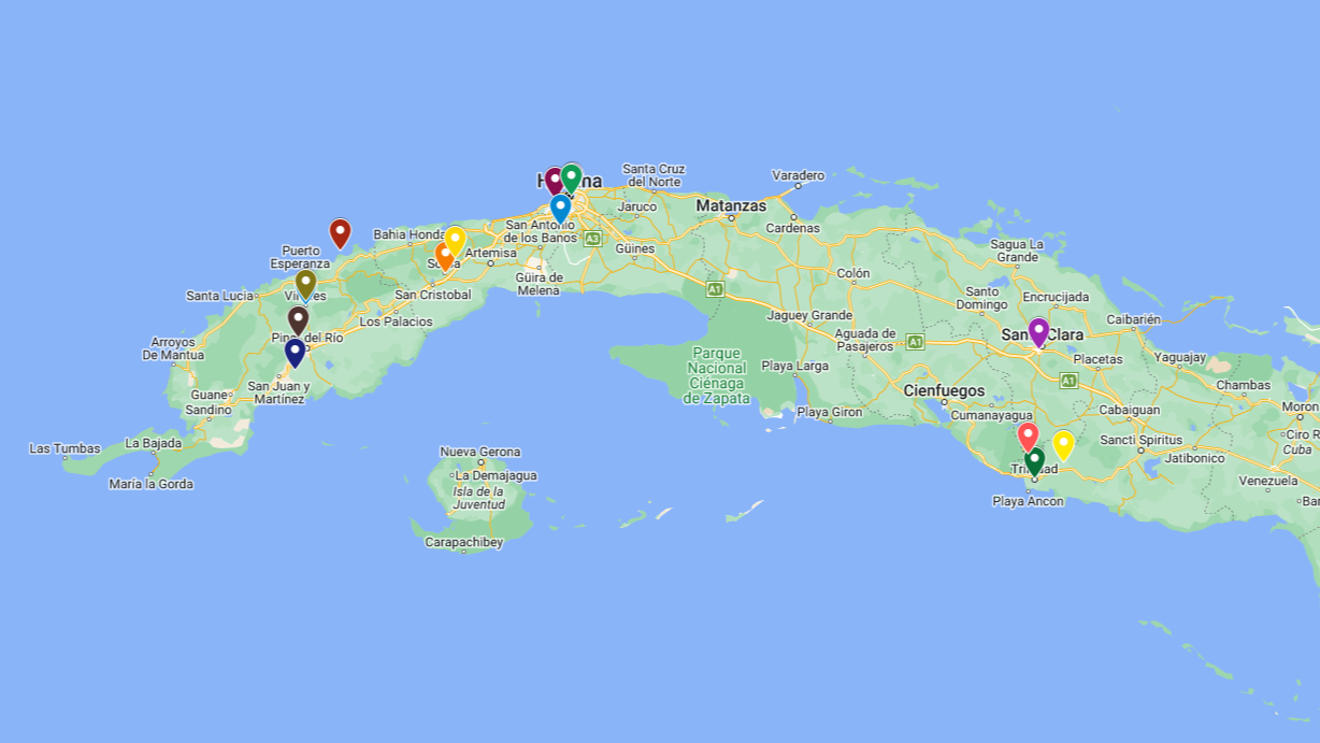 Cuba cycling holidays Google Route Map