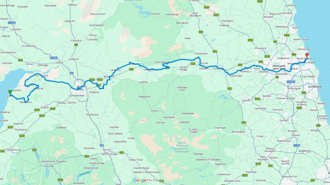 Hadrian’s Wall Cycle Route on Google maps