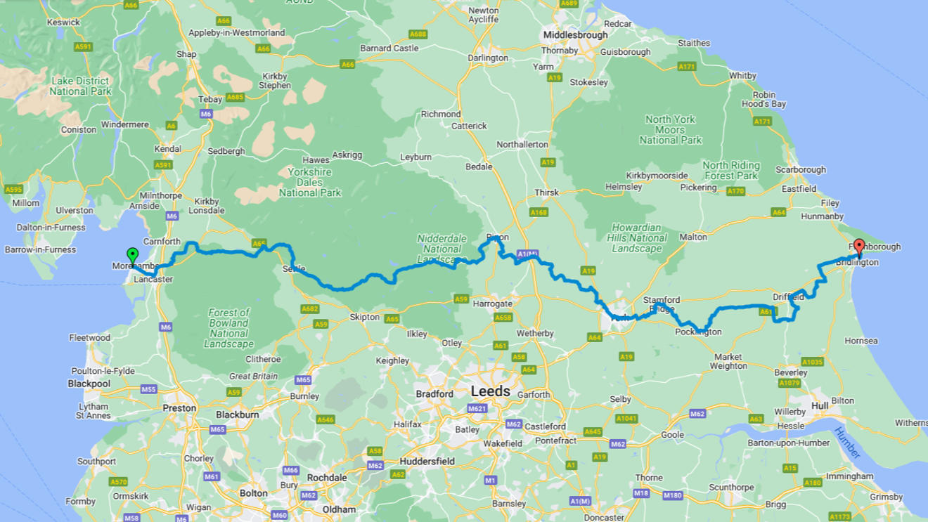 The Way of the Roses Cycle Route on Google Maps 